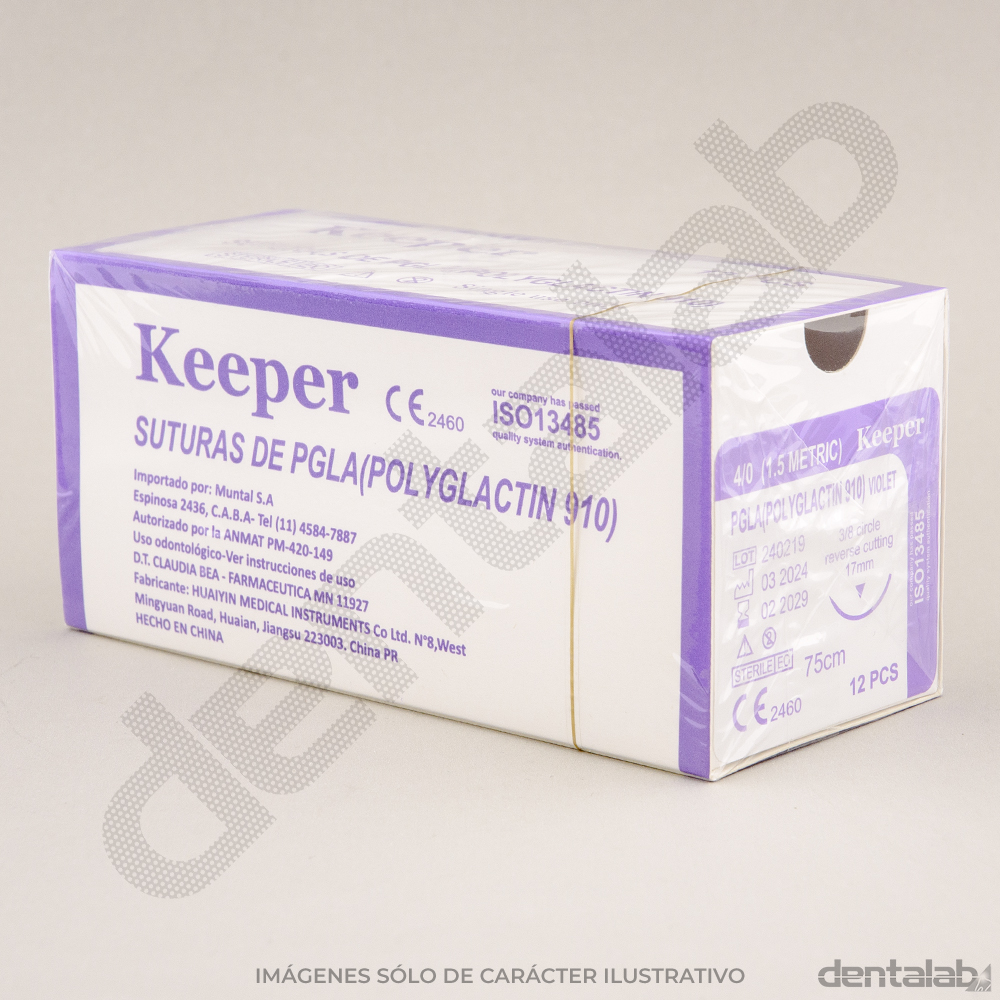 Aguja Sutura PGLA Punta Triangular Keeper 4/0 x 12 und.