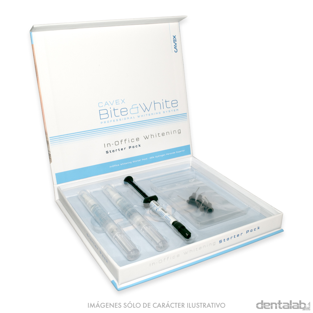 Blanqueamiento Bite & White Starter Pack 2 Pinceles x 2ml + Barrera Gingival CAVEX